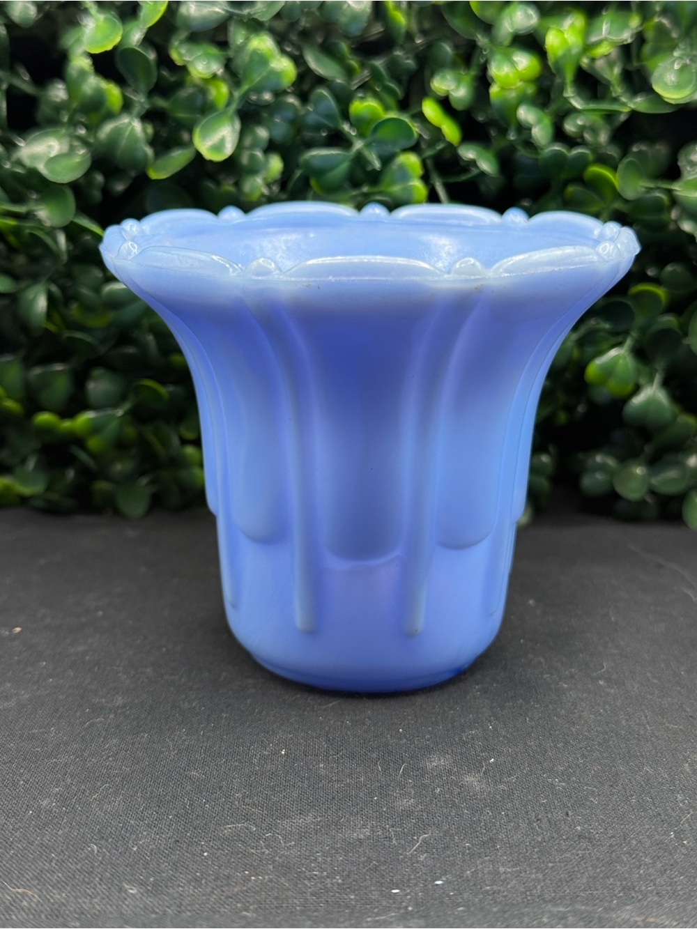 Vintage Akro Agate Fluted Blue Delphite Slag Glass Planter / Small Vase